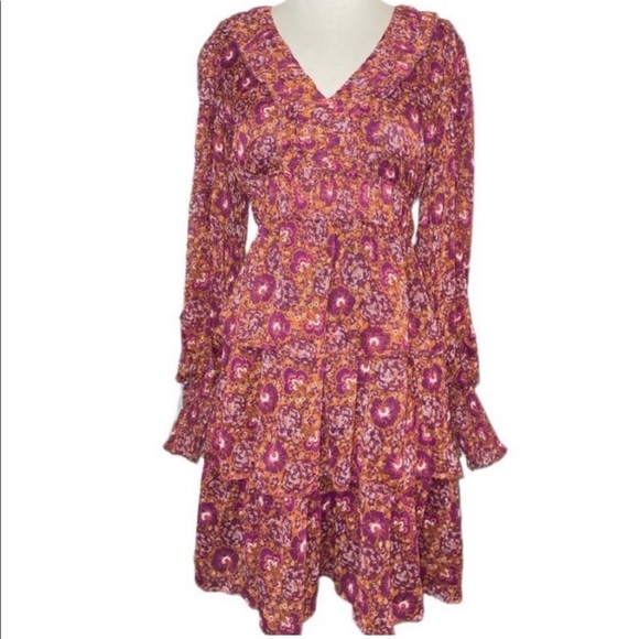 House of Harlow 1960 Floral Ruffled V-neck long sleeve dress US6